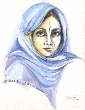 the blue dupatta - pencil drawing